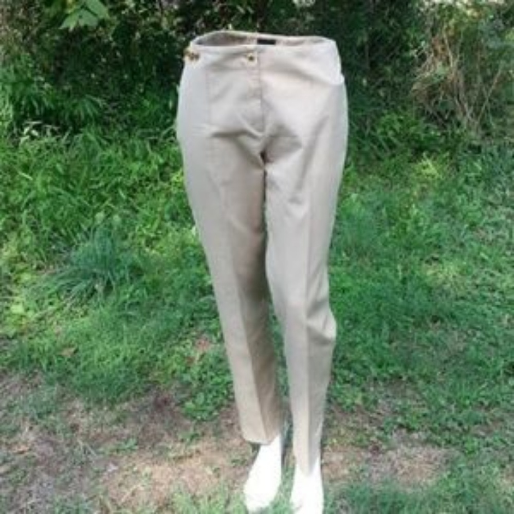 Fendi 3D logo cube buttons tan cotton ankle pants sz42 IT